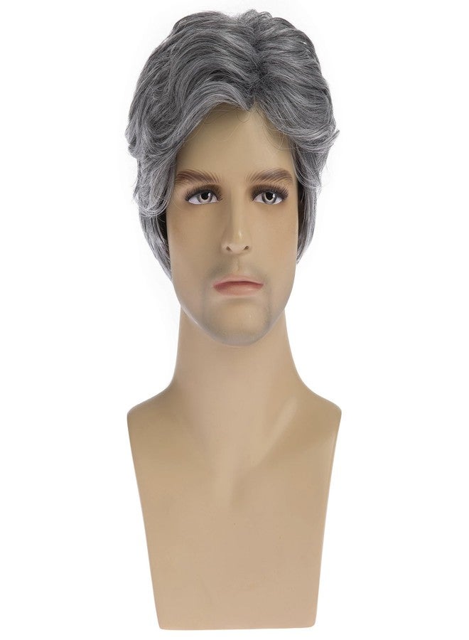 Dsimeig Mens Wig Grey Hair Short Layered Synthetic Natural Wigs for Halloween Party Costume - Image 2